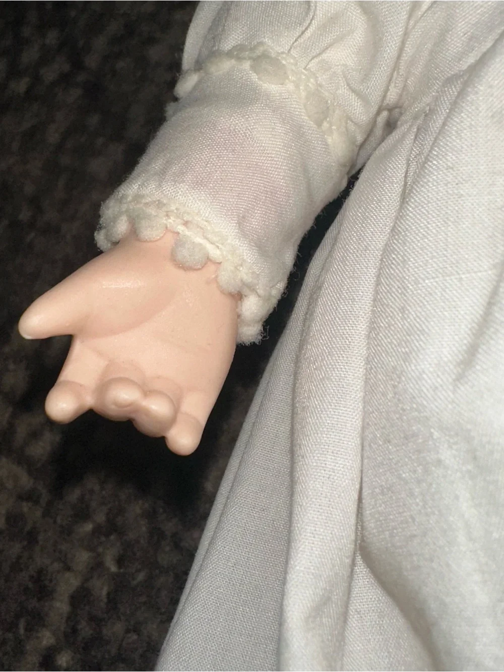 Russ Vintage White Porcelain & Cloth Baby Love Christening Doll with Lace Bonnet